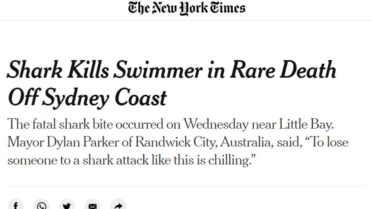 The horror shark attack made international headlines. Picture: The New York Times