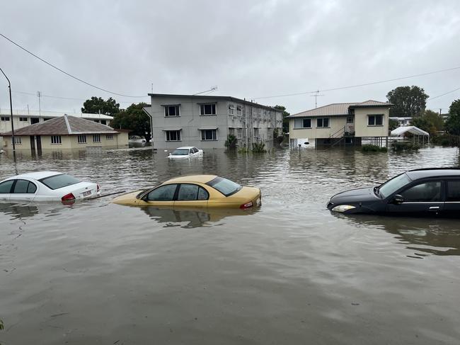 McIlwraith Street opposite the Ingham Hospital on Tuesday. Photographs of the Ingham floods 2025 in Hinchinbrook Shire, North Queensland. Picture: Cameron Bates