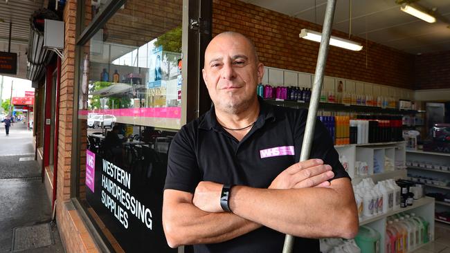 Neil Migliorisi, owner of Western Hairdressing Supplies, is concerned about the recent rise in gang activity. Picture: Nicki Connolly 