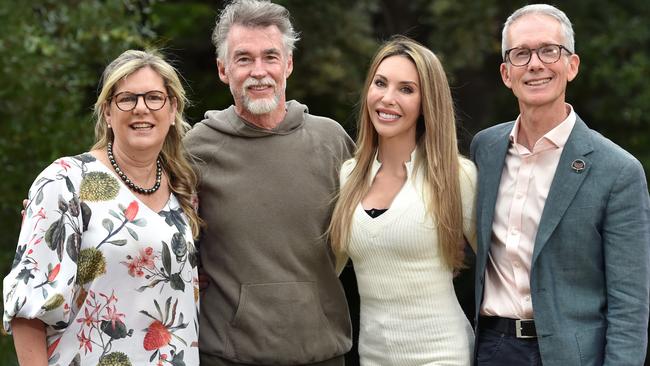 Herald and Weekly Times chair Penny Fowler, John Easterling, Chloe Lattanzi and Royal Botanical Gardens chief Tim Entwistle, at the place Olivia loved. Picture: Nicki Connolly