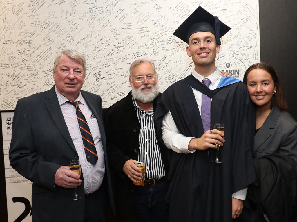 Kerry McGrath, Cliff Doornkamp, Tim Doornkamp and Molly Walsh. Deakin University graduation arts and SEBE faculty. Picture: Alan Barber