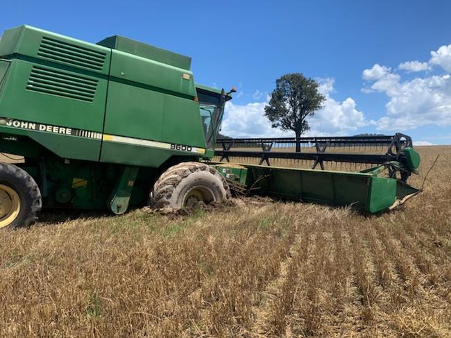 Farmers such as Jono Clarke from Rylstone NSW are unable to harvest crops due to the effects of NSW floods.