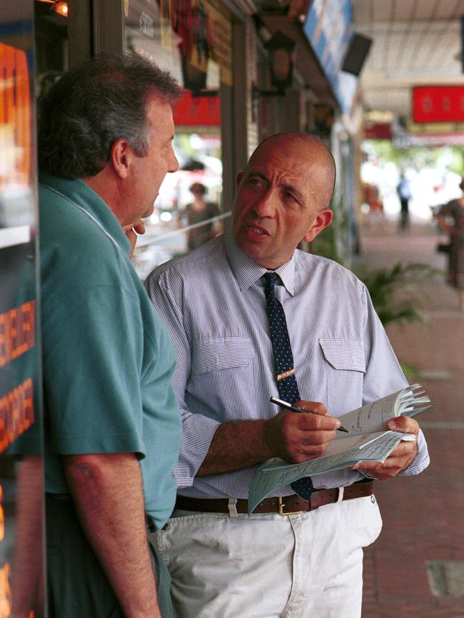 Arnie Rossis (right) on the campaign trail in 2000.