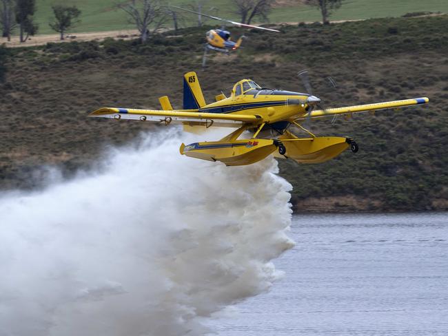 Aviation firefighting fleet demonstration at Colebrook, Air Tractor Fire Boss. Picture: Chris Kidd