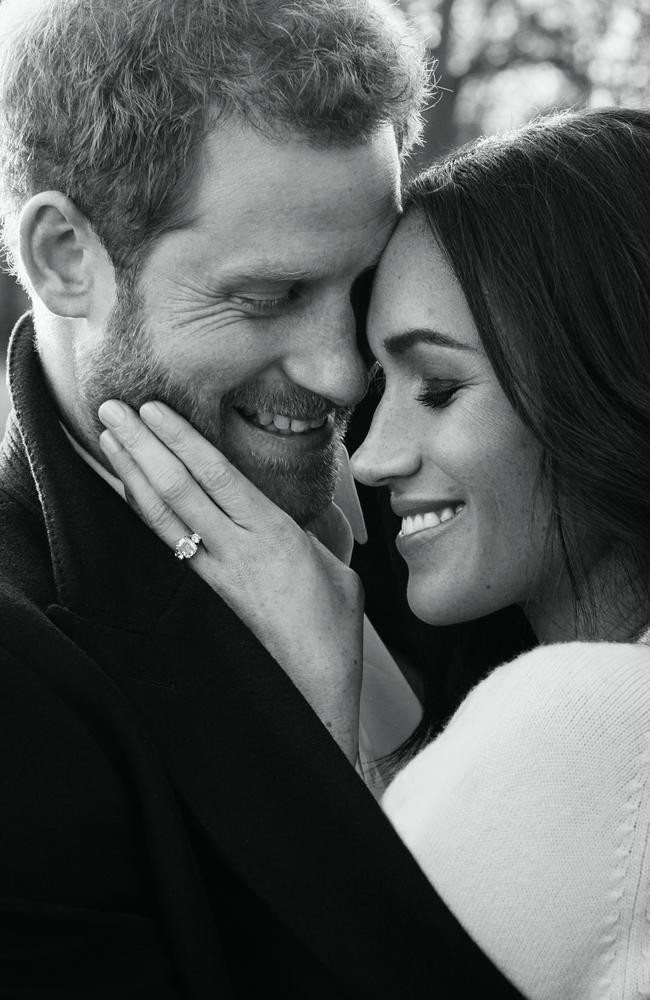 Prince Harry and Meghan Markle pose for one of two official engagement photos at Frogmore House in December, 2017 in Windsor, United Kingdom. Picture: Alexi Lubomirski via Getty