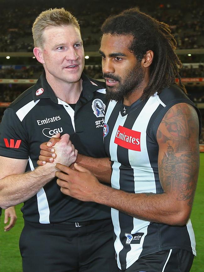 Nathan Buckley and Heritier Lumumba in 2013. (Photo by Quinn Rooney/Getty Images)