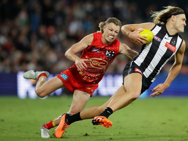 The Suns-Magpies school holiday match has become a staple on the calendar. Picture: Russell Freeman/AFL Photos via Getty Images