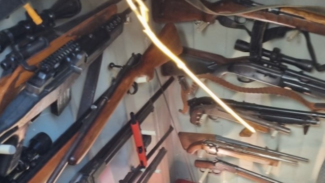 Rifles stores on racks in the bunker. Picture: Queensland Police