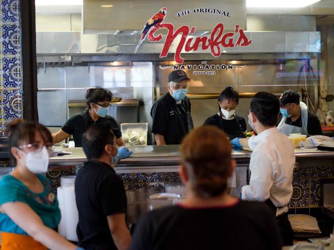 Diners at a reopened restaurant in Houston Texas. Picture: AFP