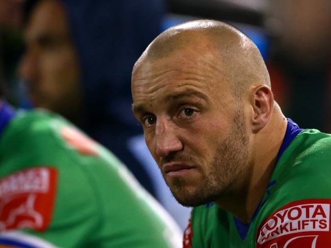 CANBERRA, AUSTRALIA - APRIL 17: Josh Hodgson of the Raiders looks on during the round six NRL match between the Canberra Raiders and the Parramatta Eels at GIO Stadium on April 17, 2021, in Canberra, Australia. (Photo by Matt Blyth/Getty Images)