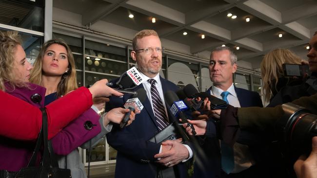 ABC Editorial Director Craig McMurtrie speaks to media outside ABC HQ in Ultimo. Picture: Toby Zerna