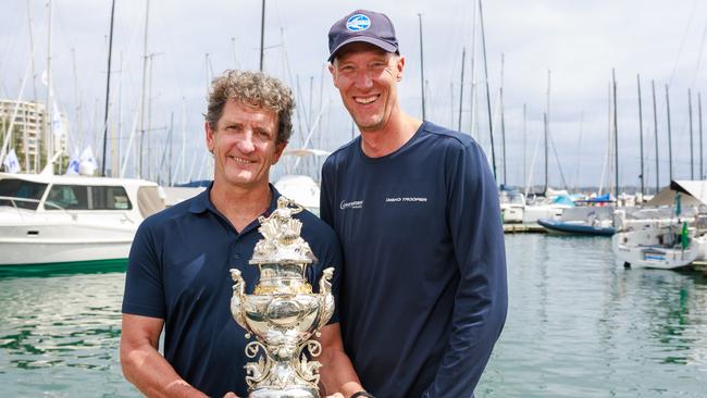 Both these men want to get their hands on the overall trophy. Adrian Stead, the tactician of Caro and Jules Hall, co skipper of Disko Trooper_Contender Sailcloth, Picture: Justin Lloyd.