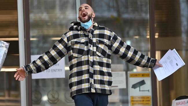 A man is released from Surry Hills police station in relation tolast Saturday’s anti-lockdown, anti-vax protest in Sydney. Picture: NCA NewsWire/Jeremy Piper