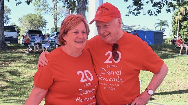 Denise Morcome and her dad Kevin, 93, who travelled from Melbourne for today's 20th Day for Daniel.