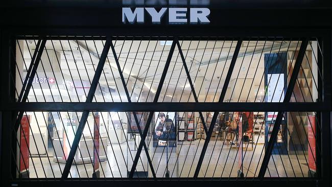 A Myer store closed in Melbourne under Stage 4 restrictions. Picture: NCA NewsWire / Ian Currie.