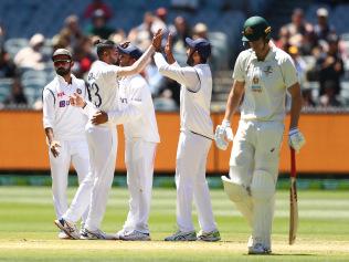 MELBOURNE, AUSTRALIA - DECEMBER 29: Mohammed Siraj of India celebrates taking the wicket of Cameron Green of Australia during day four of the Second Test match between Australia and India at Melbourne Cricket Ground on December 29, 2020 in Melbourne, Australia. (Photo by Robert Cianflone/Getty Images)