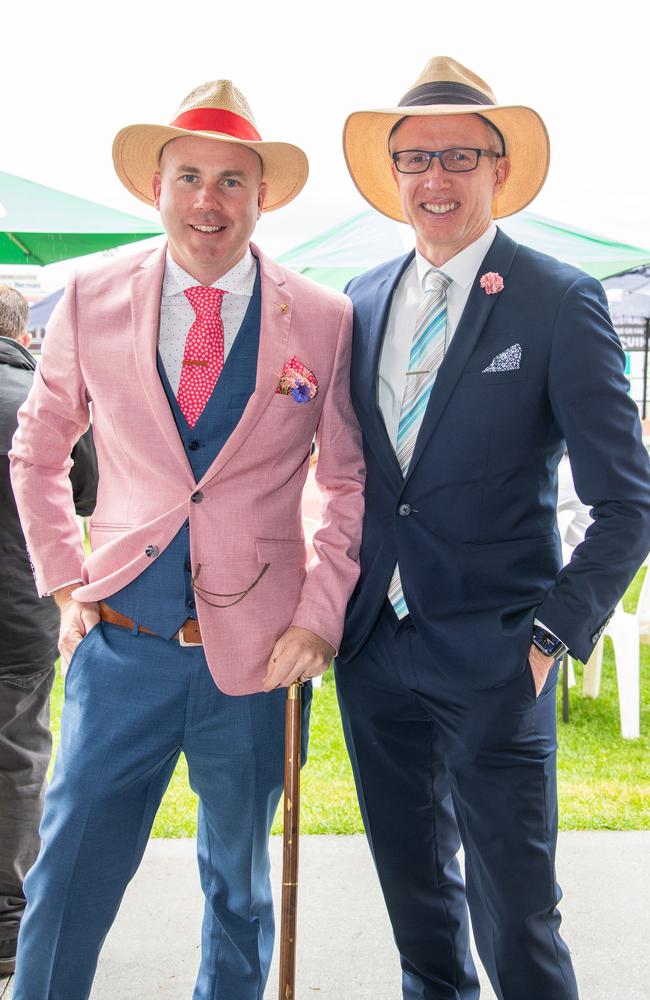 Luke Male (left) and Geoff Cahill. IEquine Toowoomba Weetwood Raceday - Clifford Park Saturday September 28, 2024 Picture: Bev Lacey