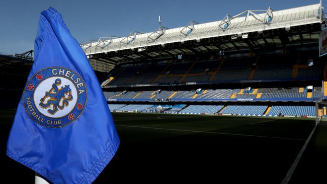 A corner flag at Stamford Bridge, the home of Chelsea FC.