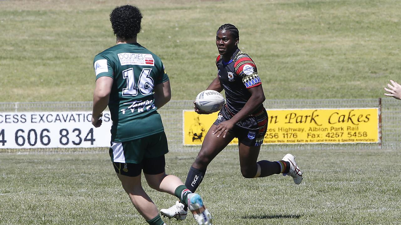 Tolu Wanimi from Africa United. Under 18 Boys Lebanon v Africa United. Harmony Nines Rugby League. Picture: John Appleyard