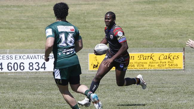 Tolu Wanimi from Africa United. Under 18 Boys Lebanon v Africa United. Harmony Nines Rugby League. Picture: John Appleyard