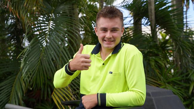 Bucasia teen Jett Turpin launched Jetts Lawn Care Mackay when he was just 12 years old. He now turns over $35,000 a year, with the help of his dad Dan on the tools. Picture: Heidi Petith