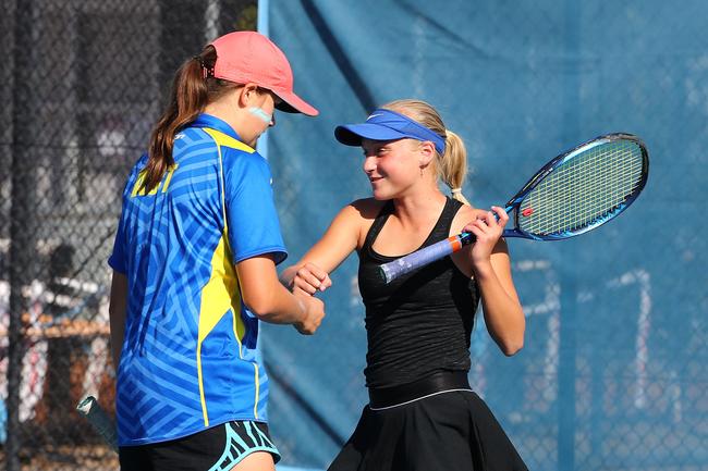 Action from the International Tennis Federation junior tournament at KDV on the Gold Coast. Picture: Tertius Pickard