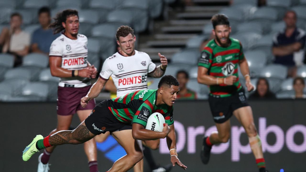 Dion Teaupa has a bright future for the Rabbitohs scores, scoring tries, setting them up and even saving them. Picture: Getty Images.