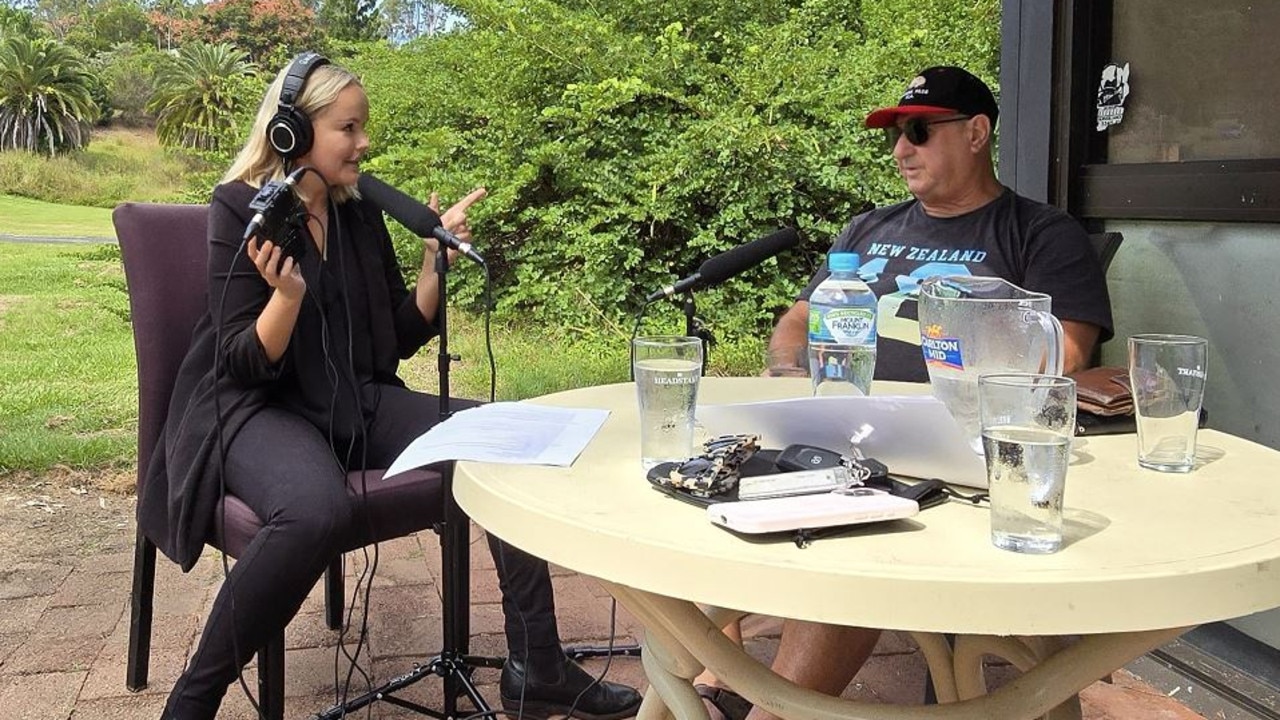 Tara Cassidy interviewing Barry Collins for Killer Charm podcast. Picture: Branko Cosic