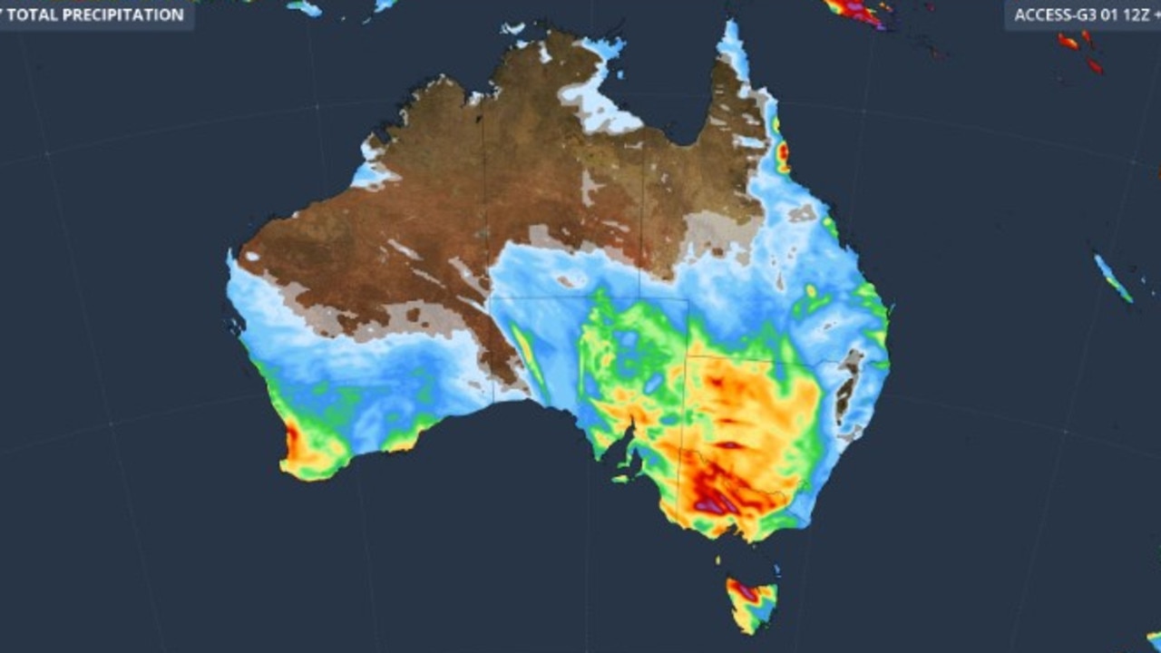 Heavy rainfall is due for south eastern Australia, in particularly inland Victoria and southern NSW. Picture: Weatherzone.