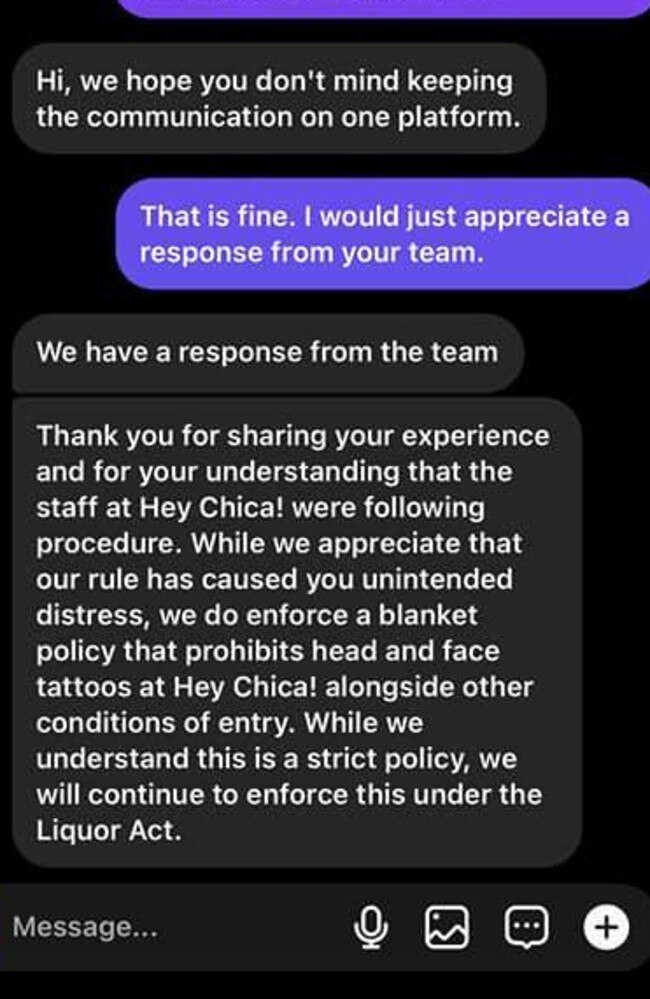 The nightclub said in a private message it stood by its blanket policy. Picture: Facebook