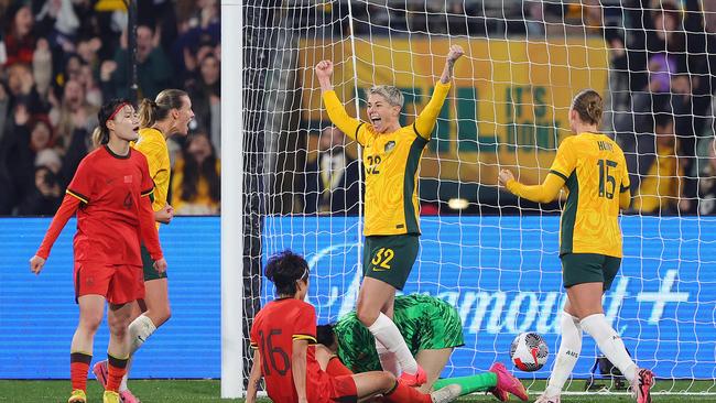 Michelle Heyman snared a late equaliser for the home side. (Photo by Sarah Reed/Getty Images)