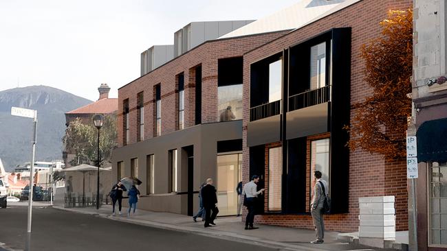 Artist's impression of plans to knock down Prince of Wales Hotel in Battery Point and build 13 apartments, 4 townhouses, landscaped courtyard, basement car park, bar and cafe, and retail space in its place. Picture: Supplied