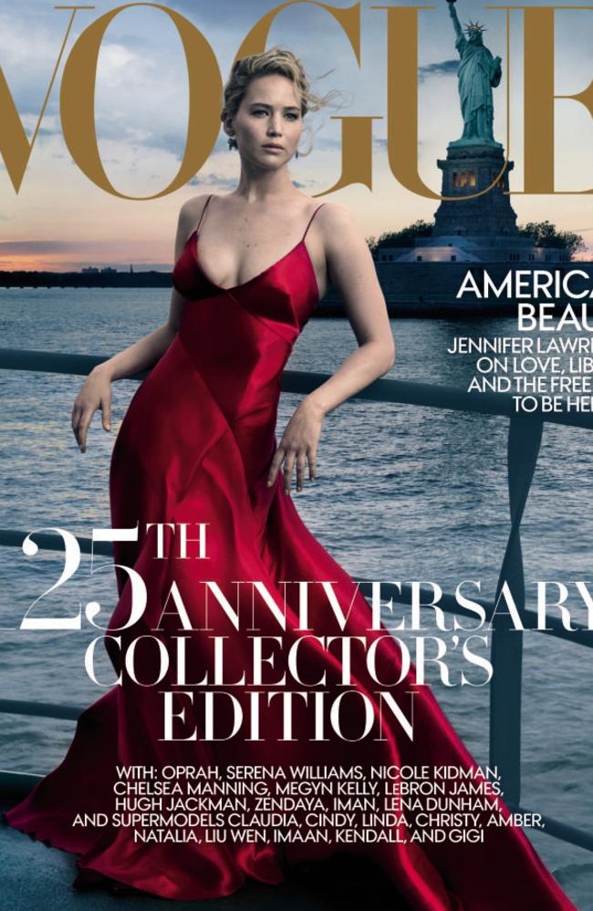 Jennifer Lawrence on the cover of Vogue, September 2017. Picture: Vogue