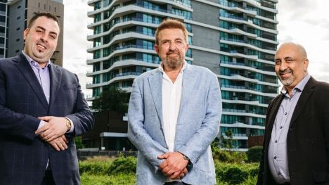 Descon chairman Danny Isaac with Wentworth Equities directors Simon Slavin and Sameh Ibrahim, celebrating a $70m deal for Descon to buy a site at Hamilton in Brisbane. The deal failed to settle.