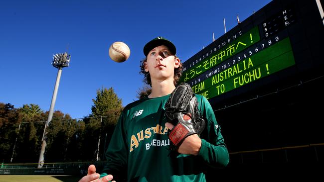 Jack Bushell representing Team Australia. Picture: Scott Powick, Baseball Australia