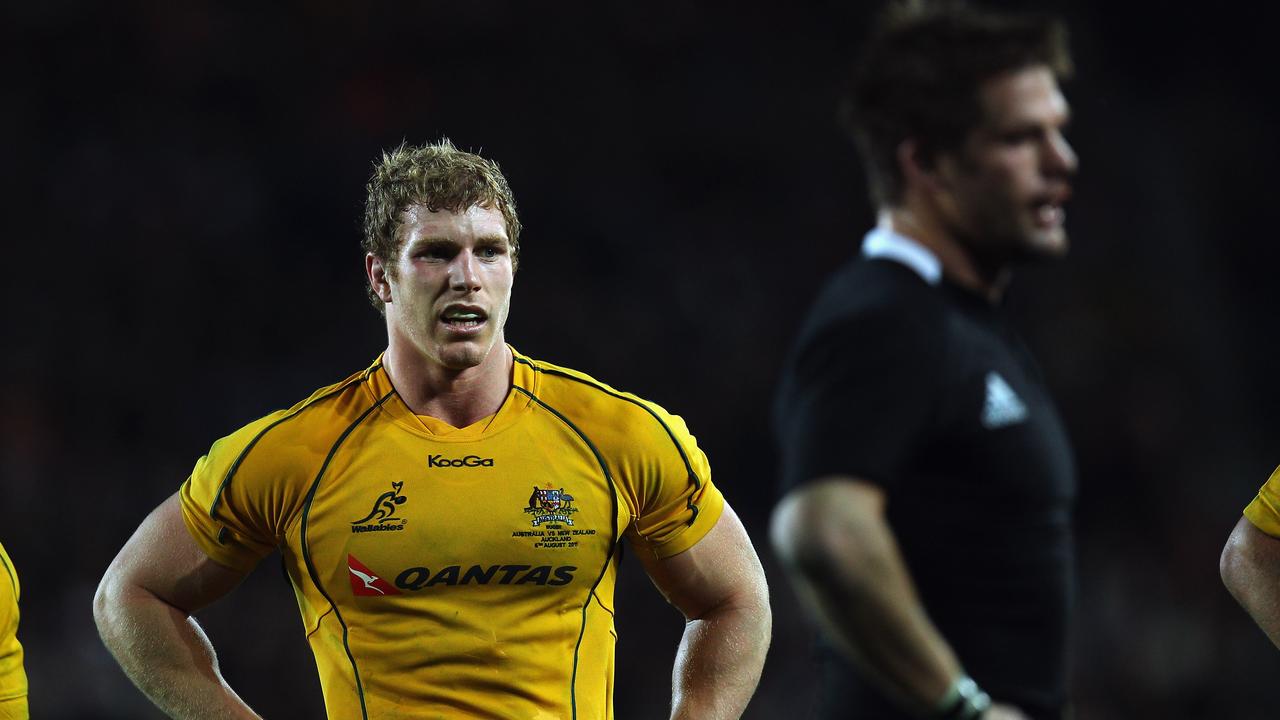 David Pocock of the Wallabies and Richie McCaw of the All Blacks at Eden Park.