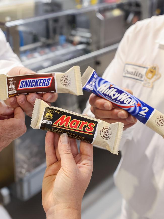 Mars Wrigley’s new paper-based wrapped Mars, Snickers and Milky Way chocolate bars.