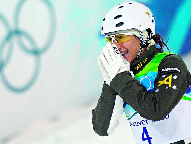 TWAM-20170902  EMBARGO FOR TWAM 2 SEP 2017NO RE-USE WITHOUT PERMISSIONAustralia's gold medalist Lydia Lassila reacts during the Freestyle Skiing women's aerial finals at Cypress Mountain, north of Vancouver during the Vancouver Winter Olympics on February 24, 2010.      AFP PHOTO / ADRIAN DENNIS / AFP PHOTO / ADRIAN DENNIS