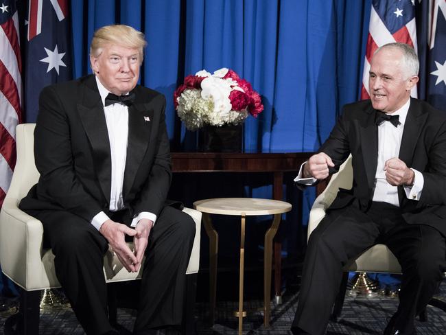 US President Donald Trump and Australian Prime Minister Malcolm Turnbull meeting in New York in May. Picture: AFP