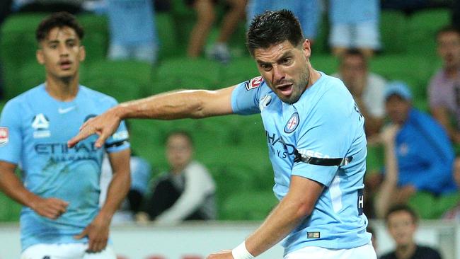 In his first game back Bruno Fornaroli shows his frustration after having a goal disallowed. Picture: AAP