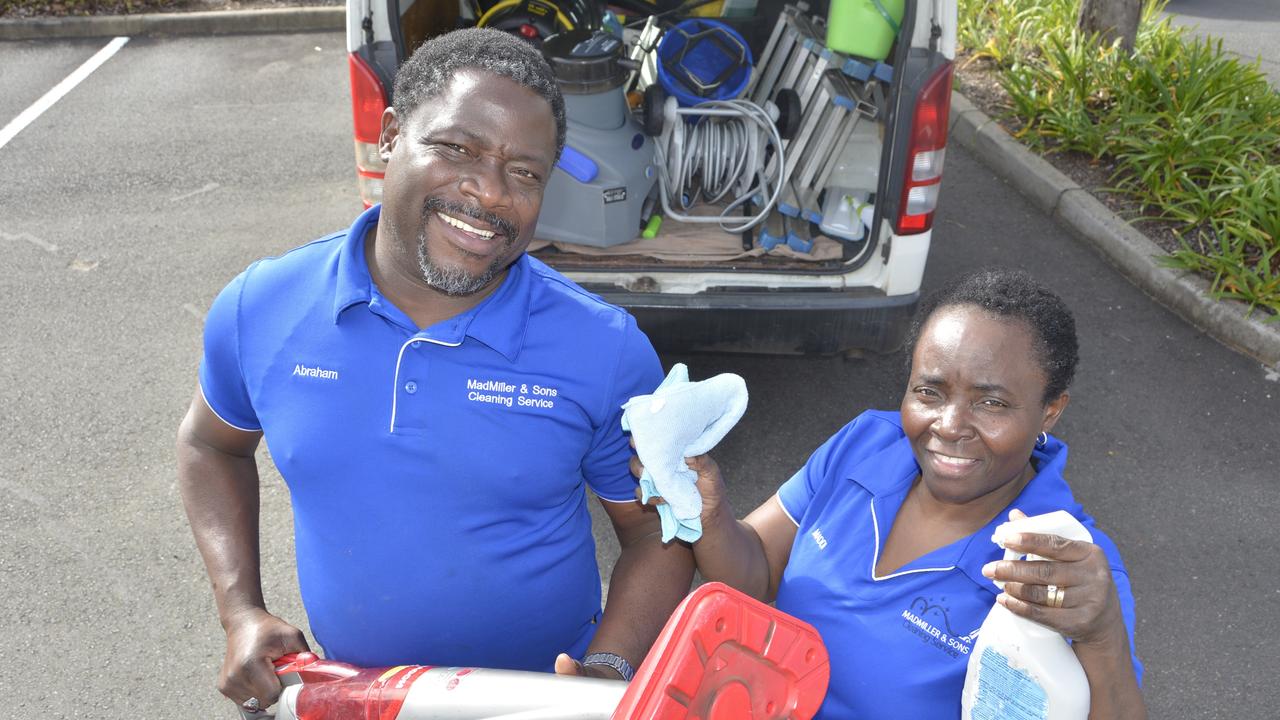 MadMiller and Sons Cleaning Service owners Abraham and Maddi Miller have celebrated nearly a decade in business, after arriving in Toowoomba from Guinea in Africa 15 years ago.