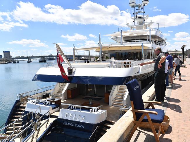 The Felix, a superyacht moored at Port Adelaide on Monday. Picture: AAP / Keryn Stevens