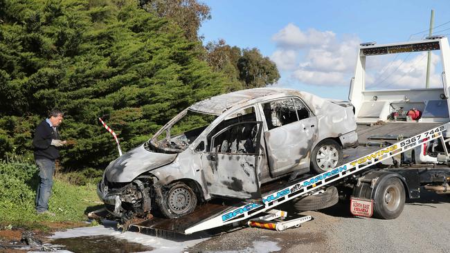 A car used to ram a police car was found burn out. Picture: Yuri Kouzmin