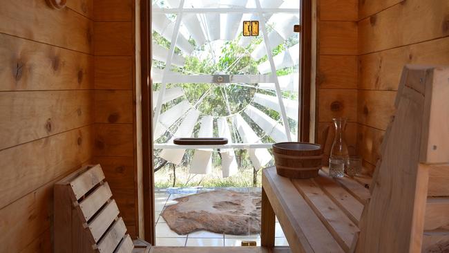 Inside the sauna at Trestrail Cottage.