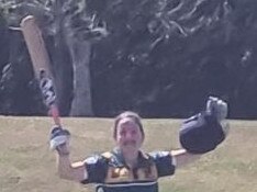 Riley Dealy, 13, celebrates after making her maiden century in the under 13's Gold Coast Cricket competition. Picture: Supplied