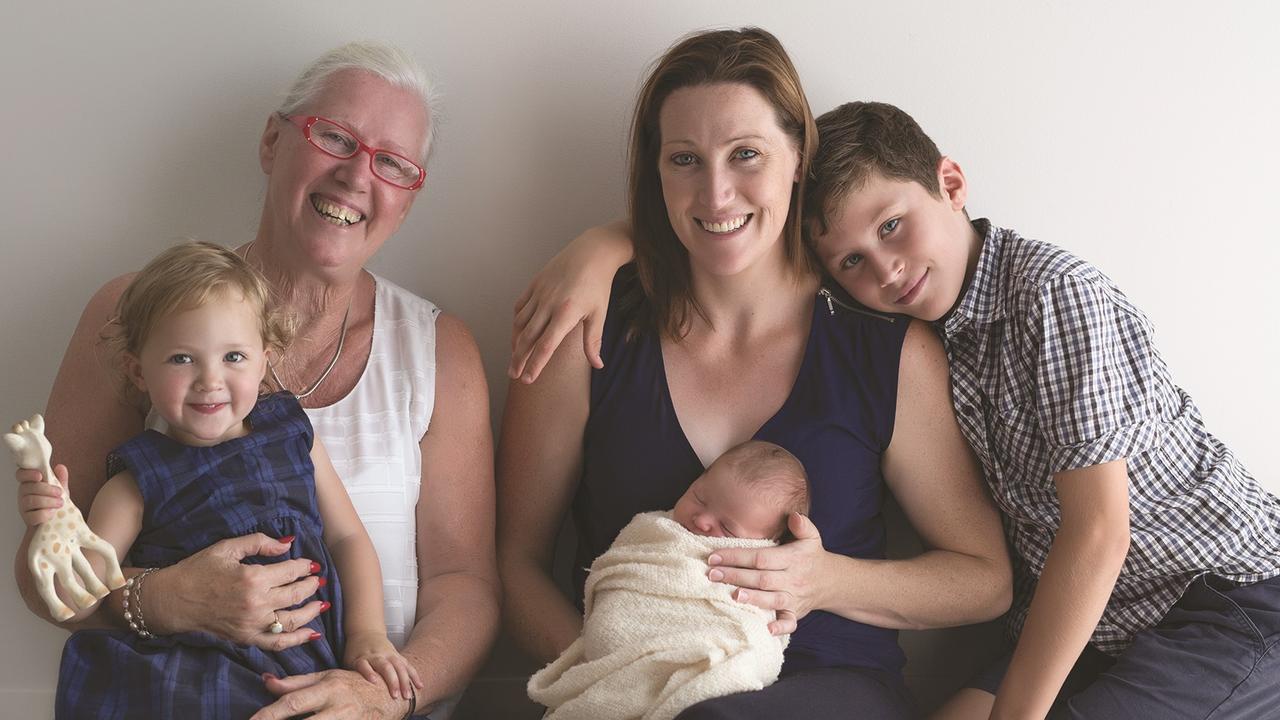 Jana Pittman with her mum Jackie Pittman and children Emily, Cornelis and baby Jemima. Jan's autobiography Just Another Hurdle is out now. Picture: Amelia McKee