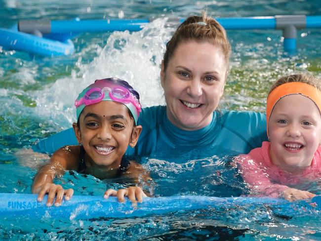 Jump Swim School recently had an application to expand their businesses in Torquay rejected. Pic shows Instructor Kylie Stuart with Ira 5 ( left ) , Instructor Kylie Stuart and Aubree 5  at their Armstrong Creek pool.Picture: Mark Wilson