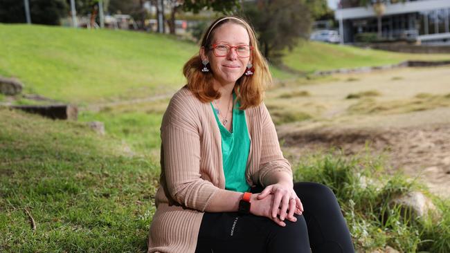 Pictured near her work at Drummoyne in Sydney is Cassie Stapleton. Cassie has severe asthma and has an exemption from wearing a mask. Picture: Richard Dobson