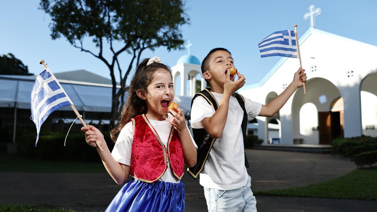 The Cairns Greek festival will be held on the grounds of St John's Greek Orthodox Church at Redlynch this Sunday. Eirene Christou, 7, and Leo Christou, 9, can't wait to eat yummy treats like loukoumades and baklava at the Greek festival on Sunday. Picture: Brendan Radke