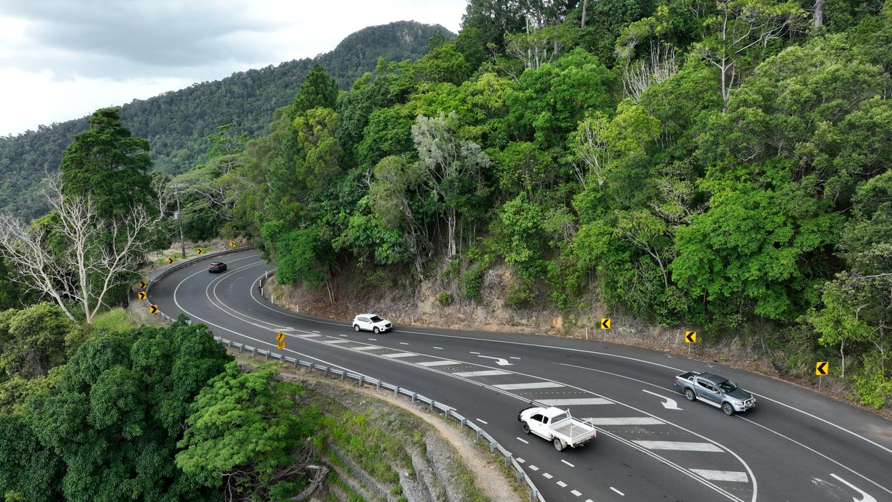 Traffic driving on the stretch of Kennedy Highway between Smithfield and Kuranda, better know as the Kuranda Range Road. Picture: Brendan Radke